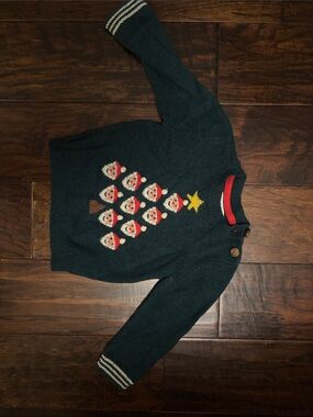 Baby Boden Dark Teal Knit Sweater with Yellow Star and Red Trim
